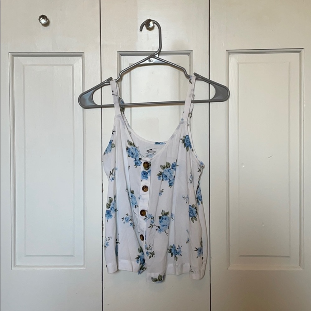 Hollister white floral tank top.